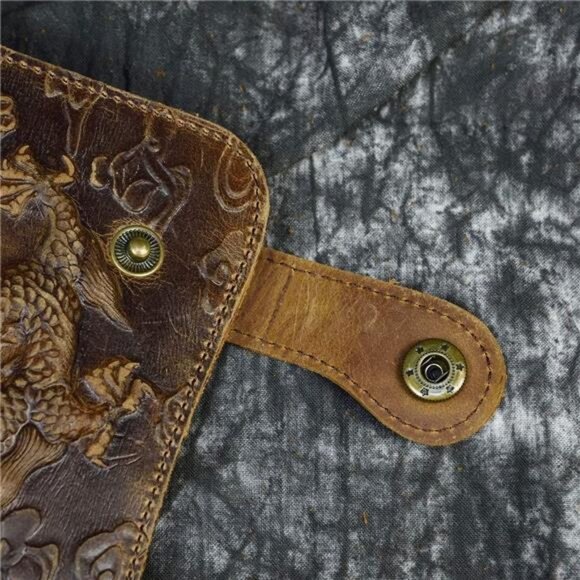 Men's Genuine Leather Long Wallet Chain Wallet Card holder Wallet with Coin - Picture 3 of 16